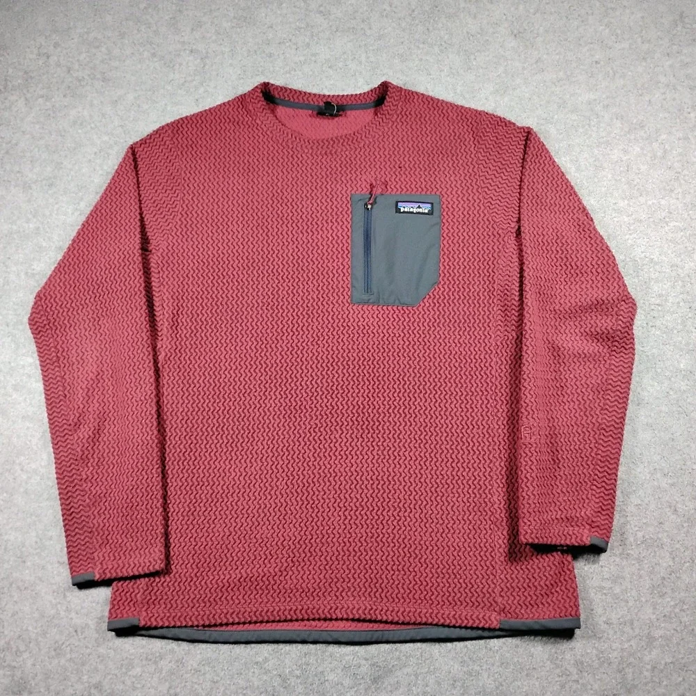 Patagonia Men's R1 Air Crew Neck Fleece Pullover Sweater Size L Burgundy Red